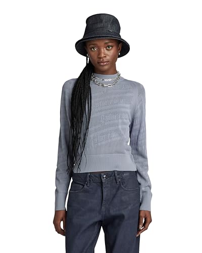 G-STAR RAW Damen Pointelle Text Knitted Pullover, Grau (dim grey D23924-B754-3885), S von G-STAR RAW