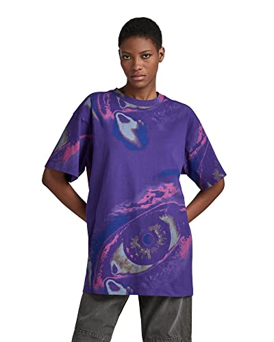 G-STAR RAW Damen Printed Boxy U Top, Mehrfarben (dk violet eye dye D22585-C338-G010), M von G-STAR RAW