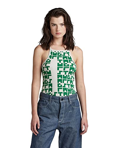 G-STAR RAW Damen Printed Tanktop Cropped Ultra Slim, Mehrfarben (oyster mushroom/jolly green tetris D23229-D263-D964), L von G-STAR RAW