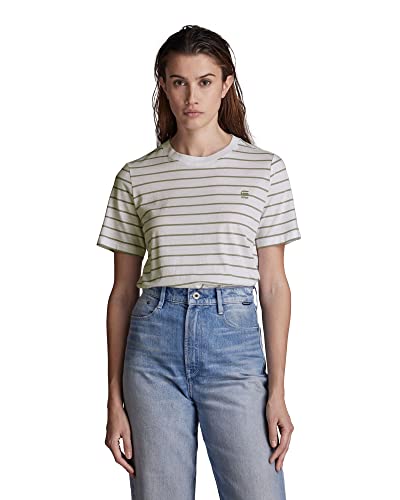 G-STAR RAW Damen Regular Fit T-Shirt Overdyed, Mehrfarben (white/iceberg green stripe D19904-C483-D168), M von G-STAR RAW