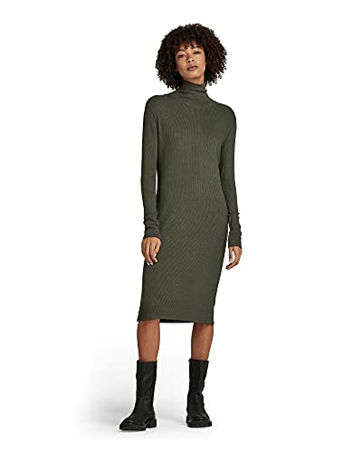 G-STAR RAW Damen Rib Mock Slim Kleid, Grün (dk bronze green D20452-C862-6059), M von G-STAR RAW