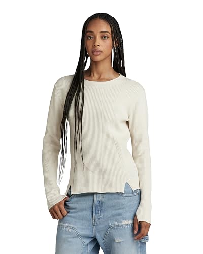 G-STAR RAW Damen Ribbed Pullover , Beige (antique white D24486-D563-G286), L von G-STAR RAW