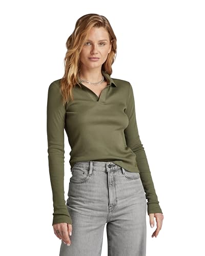 G-STAR RAW Damen Ribbed Slim Poloshirt, Grün (dk shamrock D24513-D527-7159), L von G-STAR RAW