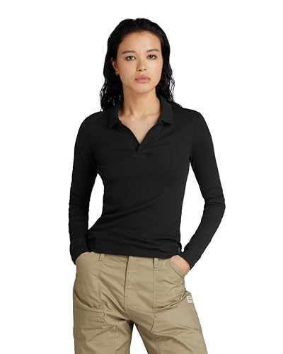 G-STAR RAW Damen Ribbed Slim Poloshirt, Schwarz (dk black D24513-D527-6484), L von G-STAR RAW