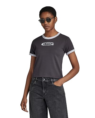 G-STAR RAW Damen Ringer baby brother logo r t, Grau (shadow D23892-C812-992), L von G-STAR RAW