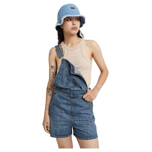 G-STAR RAW Damen Short Latzhose, Blau (faded cliffside blue D24388-D536-G326), XL von G-STAR RAW