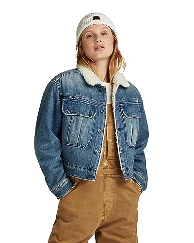 G-STAR RAW Damen Short Sherpa Denim jacket Wmn, Blau (antique faded blue agave D23686-D436-G129), L von G-STAR RAW