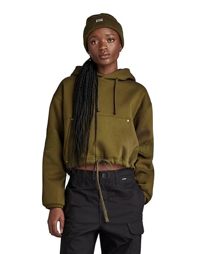 G-STAR RAW Damen Sleeve Graphic Cropped Loose Hoodie, Grün (dark olive D23888-D425-C744), M von G-STAR RAW