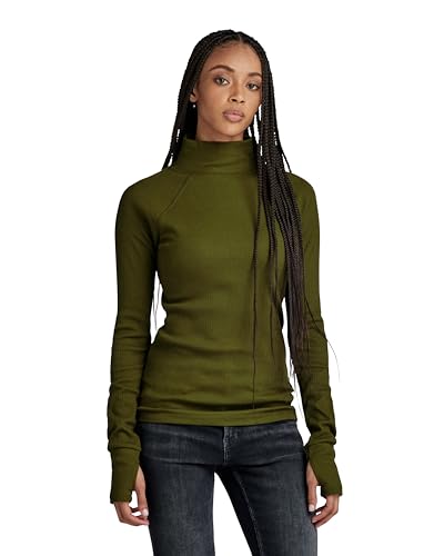 G-STAR RAW Damen Slim Rib Mock Top, Grün (dark olive D23339-D289-C744), L von G-STAR RAW