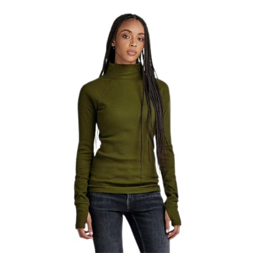 G-Star RAW Damen Slim Rib Mock Top, Grün (Dark Olive D23339-D289-C744), XS von G-Star RAW