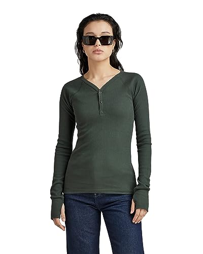 G-STAR RAW Damen Slim Rib Henley ls wmn, Grau (Graphite D23342-D289-996), XS von G-STAR