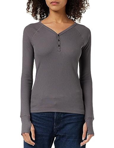 G-STAR RAW Damen Slim Rib Henley ls wmn, Grau (Rabbit D23342-D289-G077), L von G-STAR