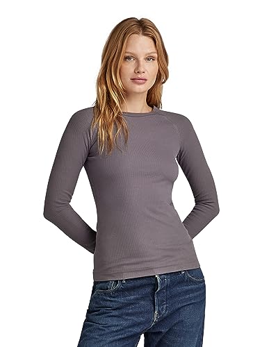 G-STAR RAW Damen Slim rib r t ls wmn, Grau (rabbit D23343-D493-G077), L von G-STAR RAW