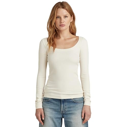 G-STAR RAW Damen Slim Rib Scoop t ls wmn, Beige (Eggnog D23786-D493-G076), L von G-STAR RAW