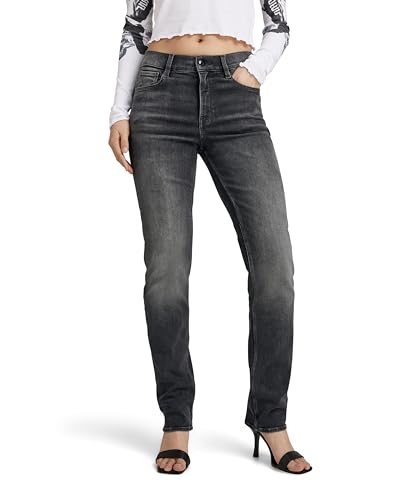 G-STAR RAW Damen Strace Straight Jeans, Schwarz (worn in black moon D23951-D431-G108), 24W / 32L von G-STAR RAW