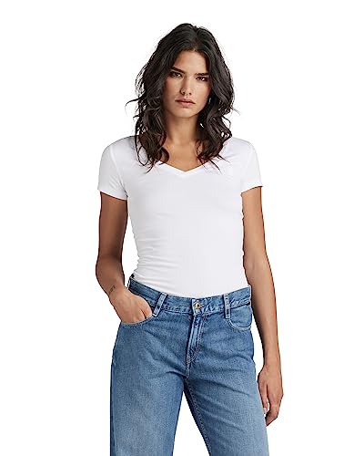 G-STAR RAW Damen Base V-Neck Cap Sleeve T-Shirt, Weiß (white D07211-3310-110), M von G-STAR RAW