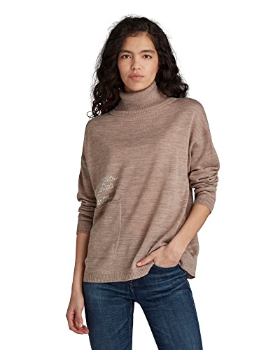 G-STAR RAW Damen Turtle Text Pocket Strickpullover, Beige (dk brick D20612-B670-1214), S von G-STAR RAW