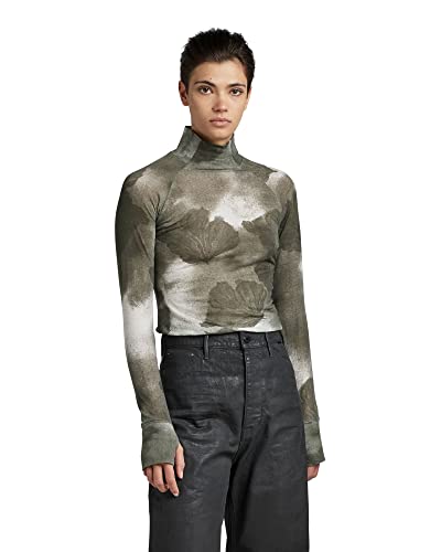 G-STAR RAW Damen Turtle Neck Slim Allover Printed Top, Mehrfarben (cool grey petal camo D22077-C565-D583), XXS von G-STAR RAW