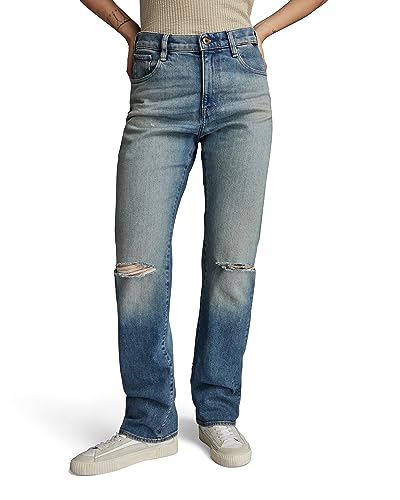 G-STAR RAW Damen Viktoria High Straight Jeans, Blau (antique faded blue agave ripped D23959-D503-G130), 26W / 30L von G-STAR RAW