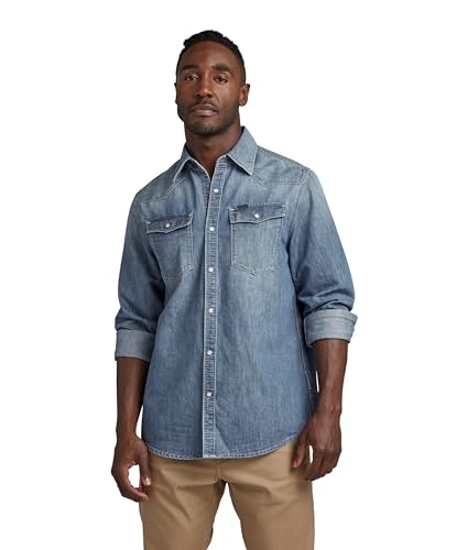 G-STAR RAW Herren 3301 Straight Shirt, Blau (faded cadet blue D12698-D303-D890), XL von G-STAR RAW