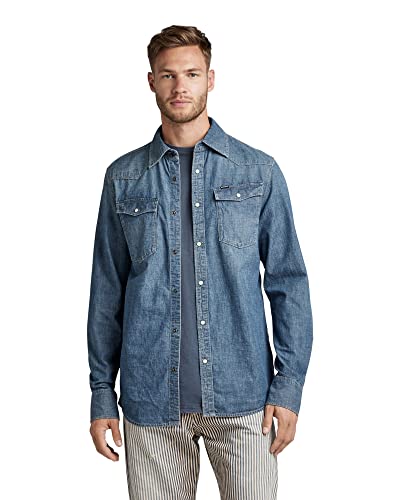 G-STAR RAW Herren 3301 Straight Shirt, Blau (faded cricket blue D12698-D311-D891), L von G-STAR RAW