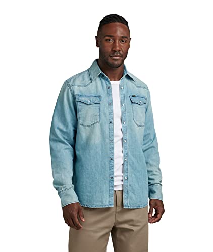 G-STAR RAW Herren 3301 Straight Shirt, Blau (sun faded cadet blue D12698-D303-D897), L von G-STAR RAW