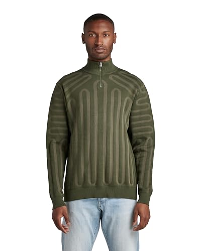 G-STAR RAW Herren 3D Line Loose Half Zip Knitted Pullover, Mehrfarben (dk bronze green/combat D22531-A148-D581), L von G-STAR RAW