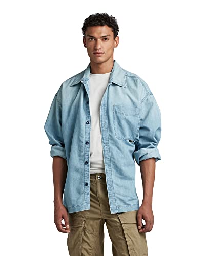 G-STAR RAW Herren Unisex Boxy Fit Hemd , Blau (sun faded cadet blue D23007-D303-D897), M von G-STAR RAW