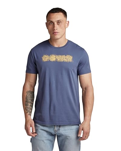 G-Star RAW Herren Distressed Logo T-Shirt, Blau (Vintage Indigo D24363-C506-G278), L von G-STAR