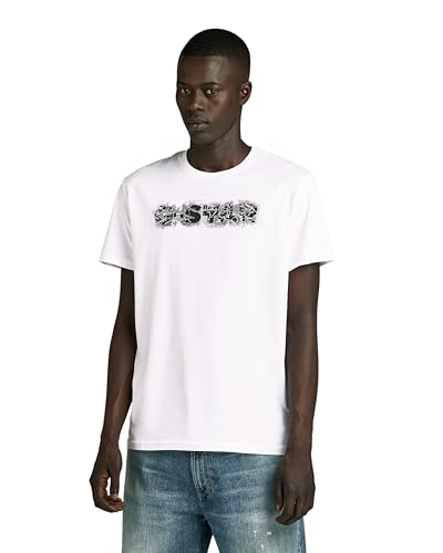 G-STAR RAW Herren Distressed Logo T-Shirt, Weiß (white D24363-C506-110), L von G-STAR RAW