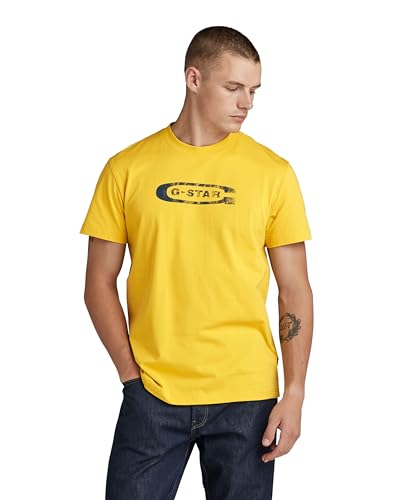 G-STAR RAW Herren Distressed Old School Logo T-Shirt, Gelb (dk lemon D24365-336-348), XL von G-STAR RAW