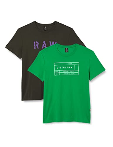 G-STAR RAW Herren Graphic 2 Pack T-Shirt, Mehrfarben (jolly green/asfalt D22777-336-D949), XL von G-STAR RAW