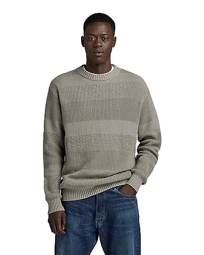 G-STAR RAW Herren Hori structure r knit, Grau (elephant skin D23539-D496-G106), S von G-STAR RAW