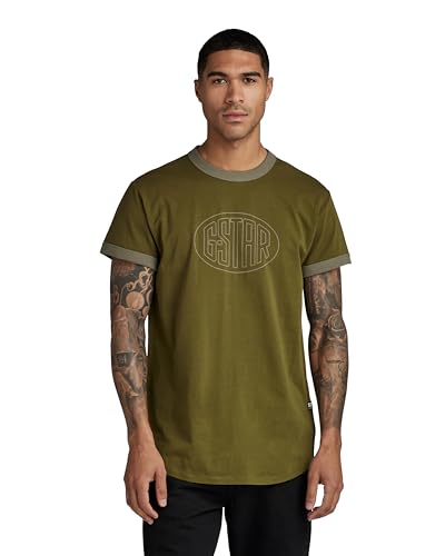 G-STAR RAW Herren Lash Graphic Ringer T-Shirt T-Shirts, Grün (Dark Olive D23900-336-C744), S von G-STAR
