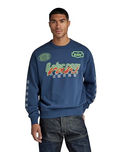 G-STAR RAW Herren Moto Sport Graphic Loose Sweatshirt, Blau (rank blue D23895-B782-868), L von G-STAR RAW