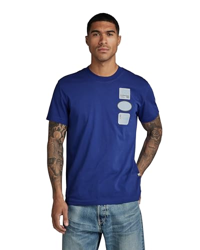 G-STAR RAW Herren Multi Badge T-Shirt, Blau (ballpen blue D23903-336-1822), M von G-STAR RAW