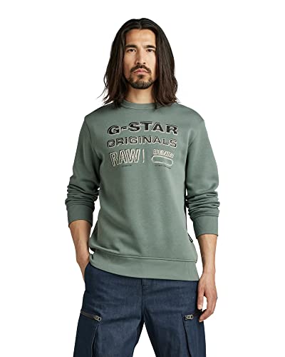 G-STAR RAW Herren Originals Stamp Sweatshirt, Grün (grey moss D22319-A971-4752), S von G-STAR RAW