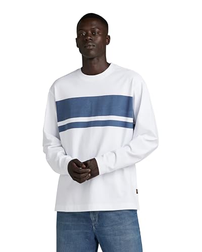 G-STAR RAW Herren Placed Stripe Boxy T-Shirt, Weiß (white D24367-C784-110), L von G-STAR RAW