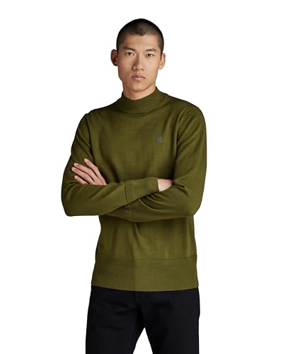 G-Star Raw Herren Premium Core Mock Knitted Pullover, Grün (Dark Olive D21932-B692-C744), M von G-Star Raw