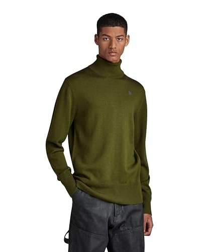 G-Star RAW Herren Premium Core Turtle Knitted Pullover, Grün (Dark Olive D21933-B692-C744), XXL von G-STAR