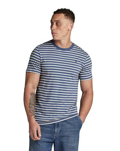 G-STAR RAW Herren Stripe Slim T-Shirt, Mehrfarben (whitebait/vintage indigo stripe D24445-C339-G383), L von G-STAR RAW