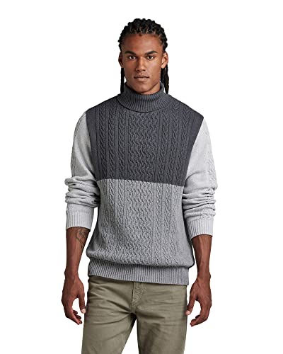 G-STAR RAW Herren Cable Color Block Loose Turtle Knit Pullover, Mehrfarben (lt shadow htr/medium grey htr/grey htr D22482-D239-D561), XL von G-STAR RAW