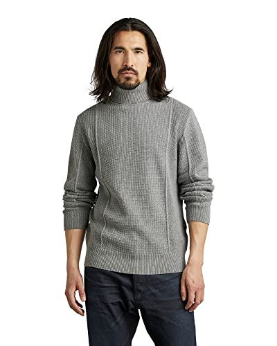 G-STAR RAW Herren Structure Knitted Turtleneck Pullover, Mehrfarben (medium grey htr D22532-D239-8073), S von G-STAR RAW