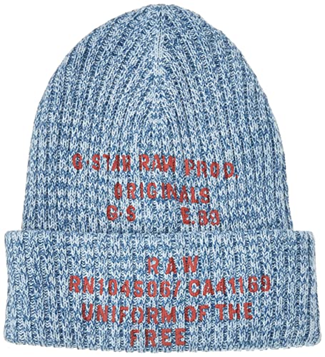 G-STAR RAW Men's Text Print Beanie Hat, Multicolor (Retro Blue/dk Ice Htr B146-D499), One Size von G-STAR RAW