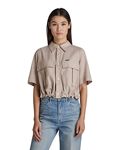 G-STAR RAW Damen Cropped Field Hemd, Mehrfarben (westpoint khaki/white D21430-D123-D141), M von G-STAR RAW