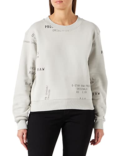 G-STAR RAW Damen Cropped Allover Loose Sweatshirt, Mehrfarben (cool grey type face 2.0 D22109-D165-D456), S von G-STAR RAW