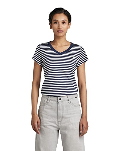 G-STAR RAW Damen Eyben Slim V-Neck Top, Mehrfarben (sartho blue/milk stripe D21314-D244-8099), S von G-STAR RAW