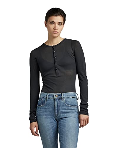 G-STAR RAW Damen Henley Body Slim Top, Schwarz (caviar D22332-C954-D301), L von G-STAR RAW