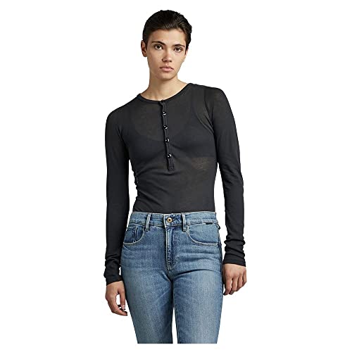 G-Star RAW Damen Henley Body Slim Top, Schwarz (Caviar D22332-C954-D301), L von G-STAR