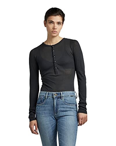 G-Star RAW Damen Henley Body Slim Top, Schwarz (Caviar D22332-C954-D301), XL von G-STAR RAW